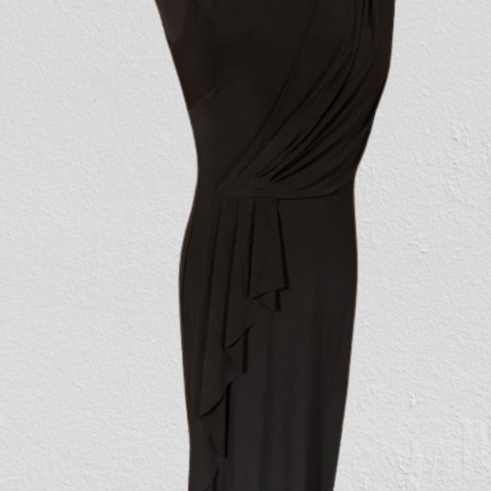 Black Gathered Ruffle Evening Dress  (2)  4381 NWT Boutique